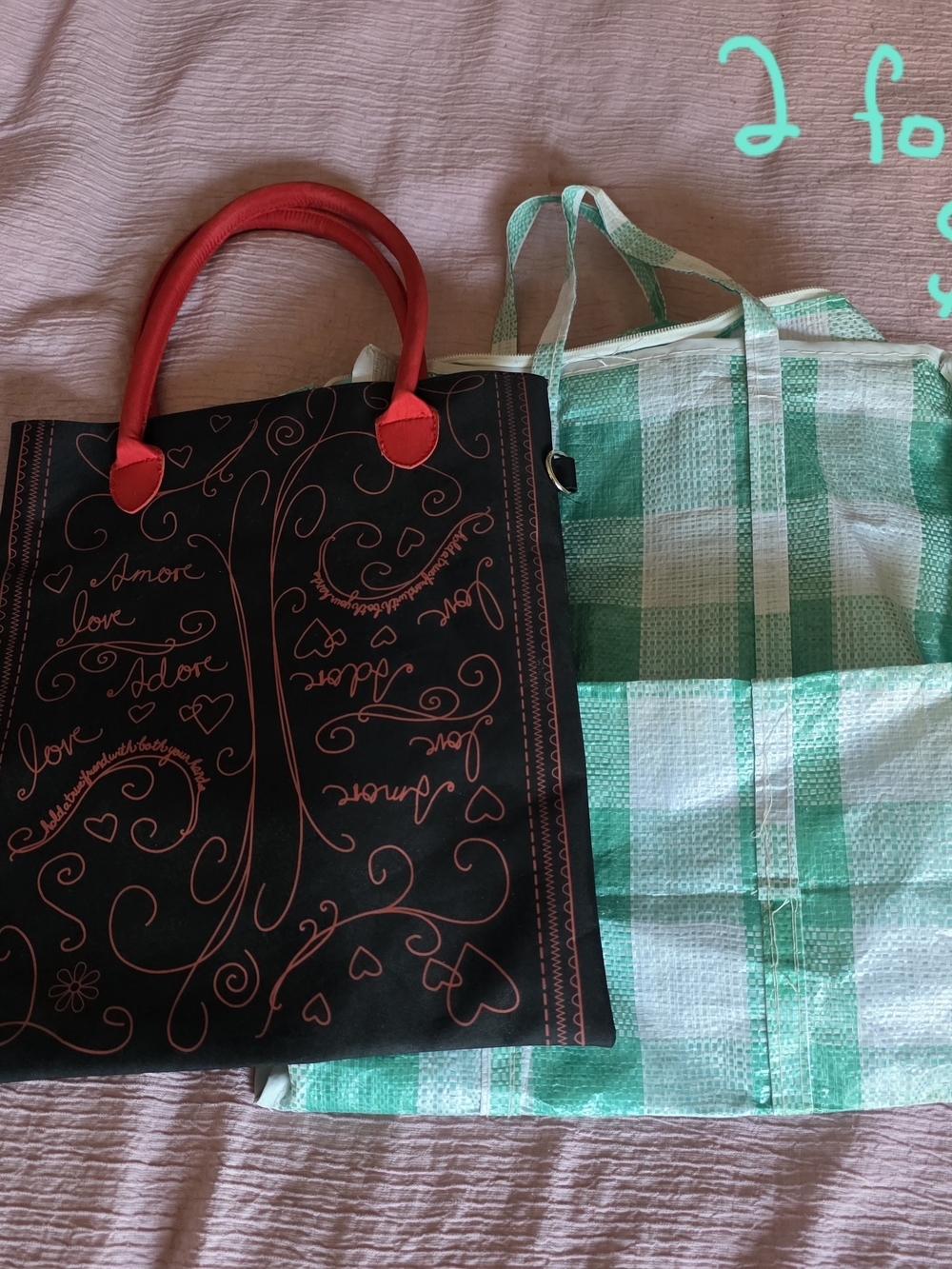 Black Tote Bag with Red Handles - Women's Fashion Bag